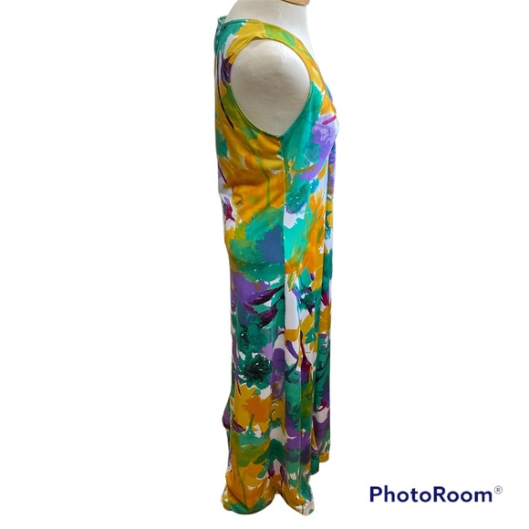 Slinky Brand Medium Maxi Dress Sleeveless Floral Watercolor Brush Print Stretch - Picture 6 of 13
